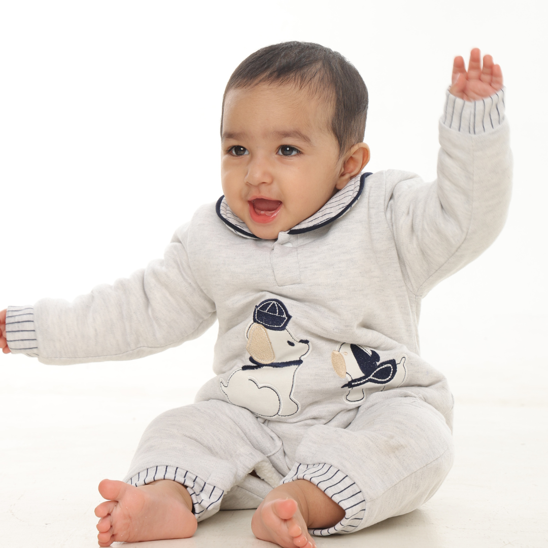 Puppies Collar Fleece Romper with Sherpa