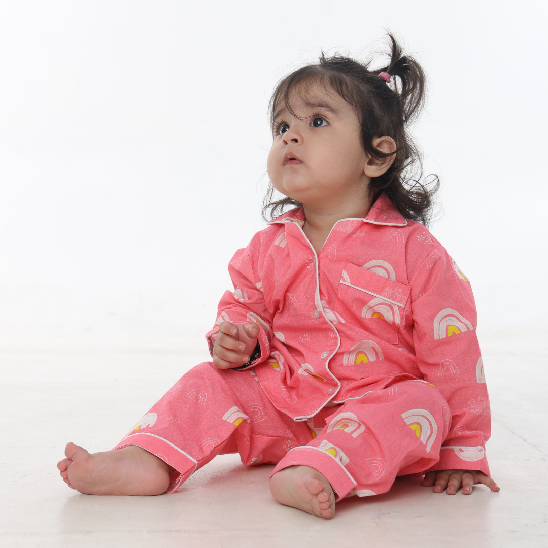 Pink Rainbows Full Sleeves Night Suit