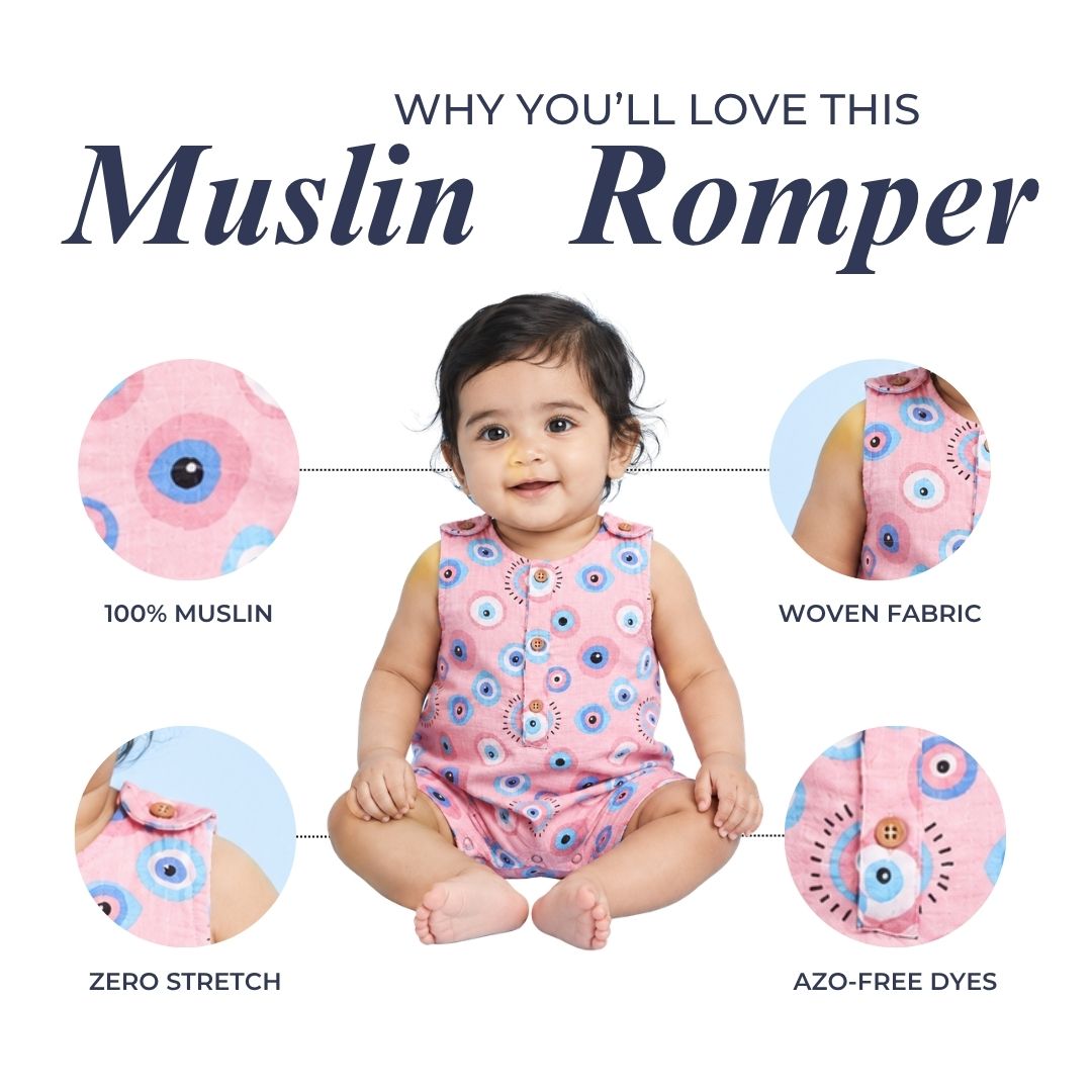 Pink Evil Eye Muslin Double Layer Romper