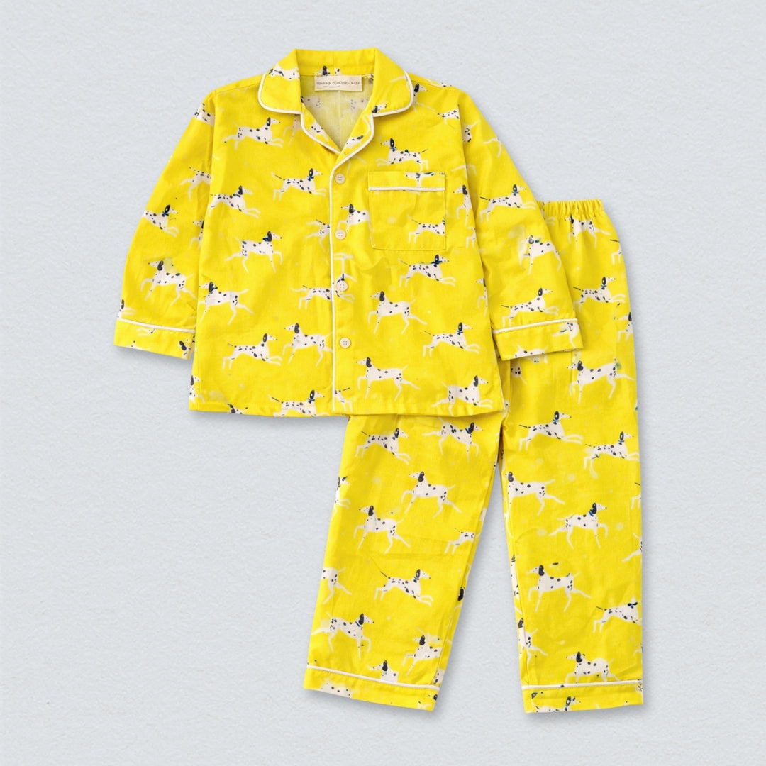 Yellow Dalmatians Full Sleeves Night Suit