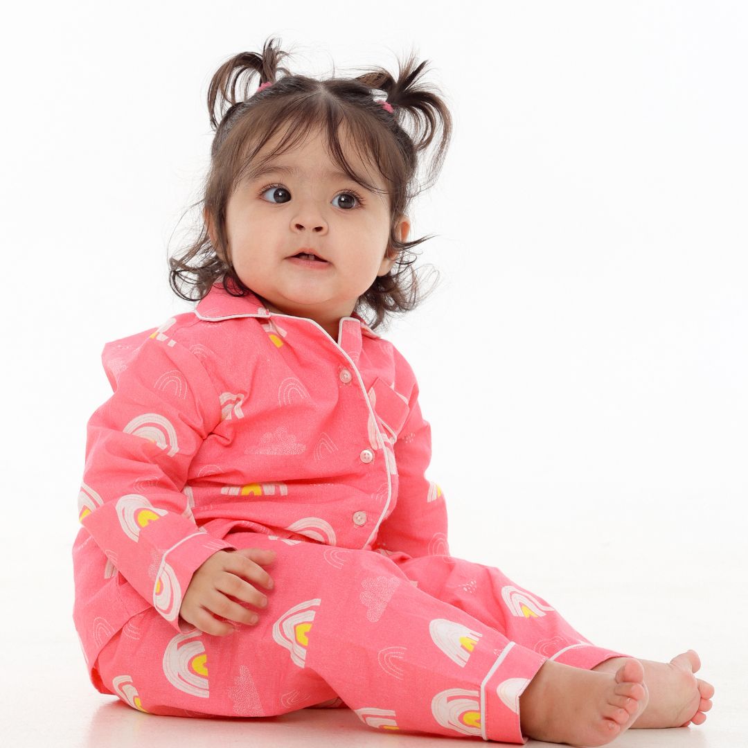 Pink Rainbows Full Sleeves Night Suit