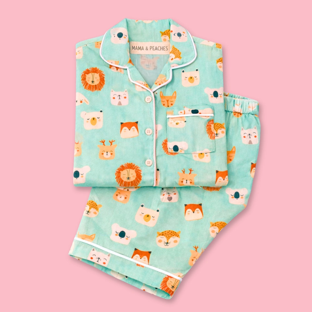 Shy Animals Full Sleeves Night Suit with cute animal prints on a soft fabric.