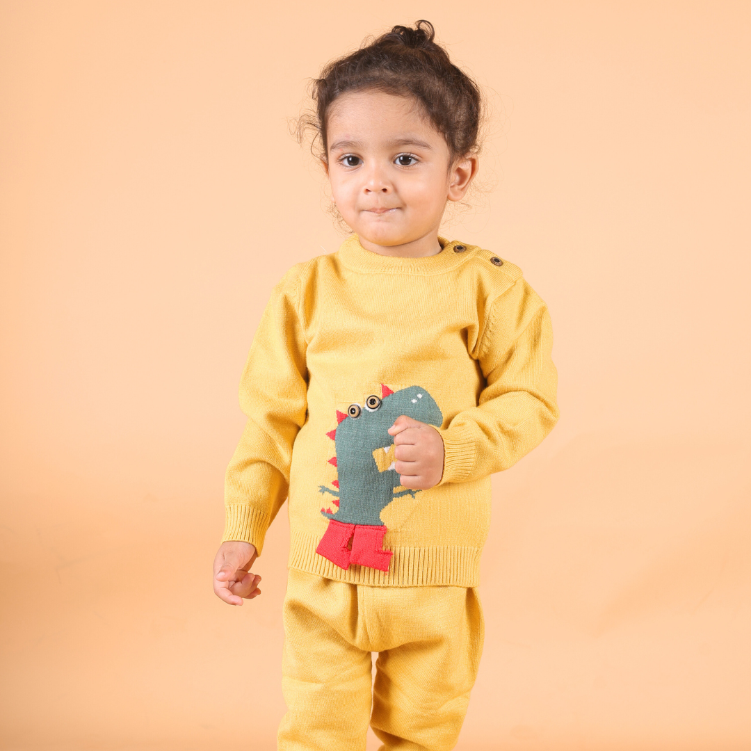 Mighty Dino Knitted Co-Ord Set - Yellow