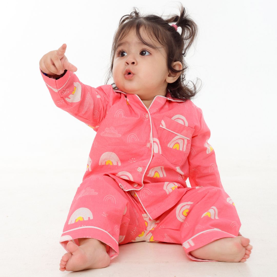 Pink Rainbows Full Sleeves Night Suit