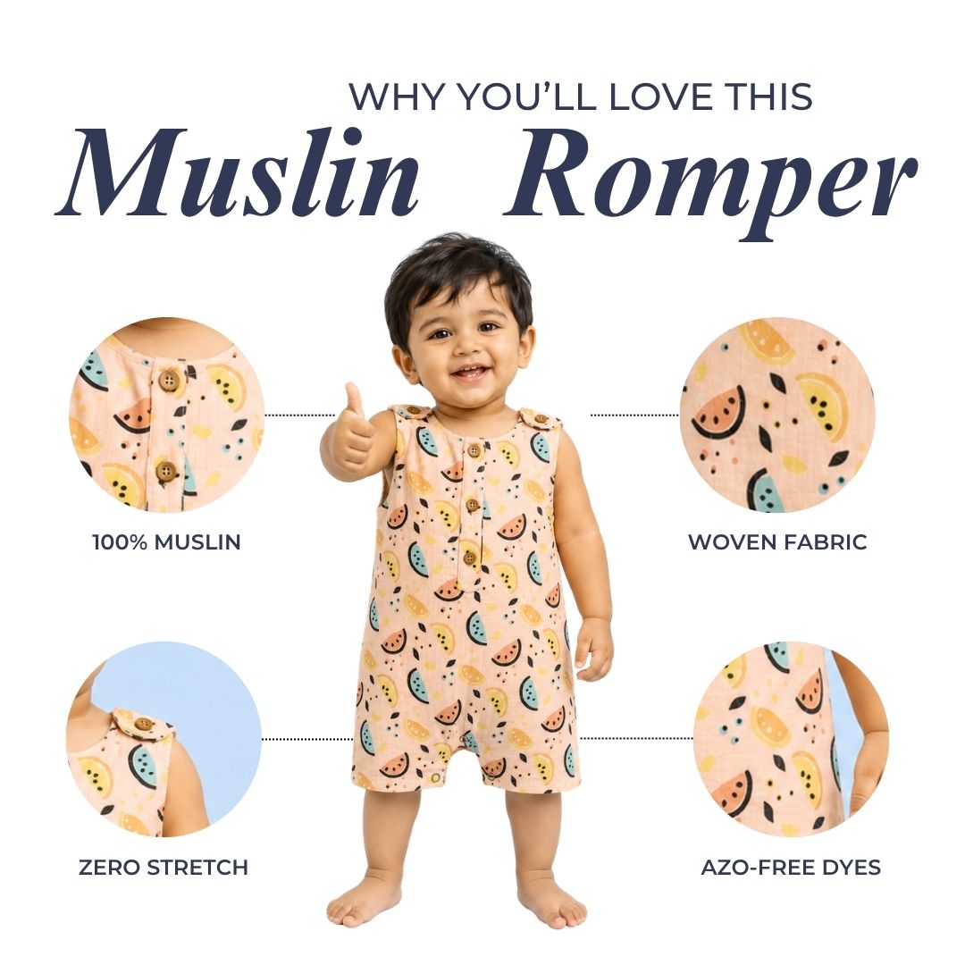 Vibrant Lemons Muslin Double Layer Romper