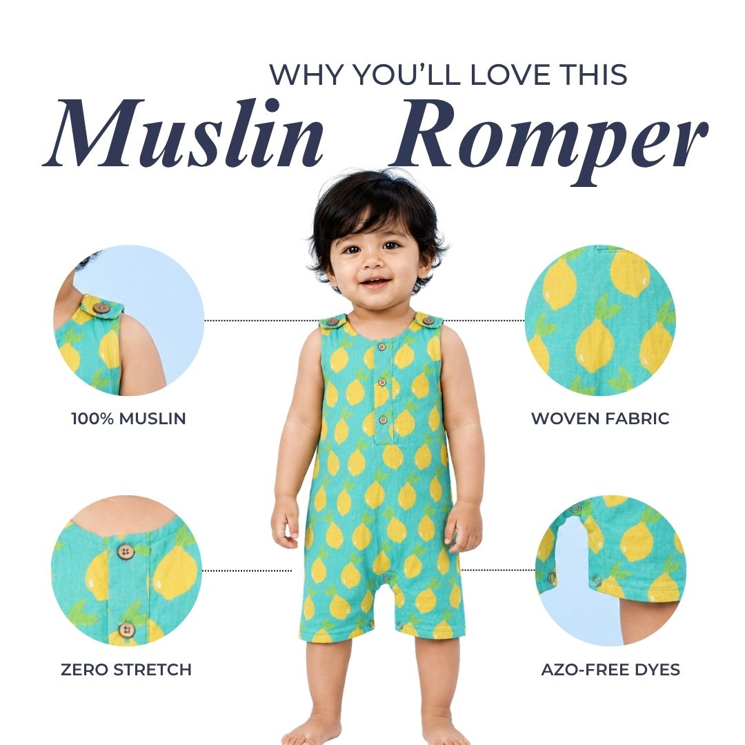 Zingy Lemons Muslin Double Layer Romper