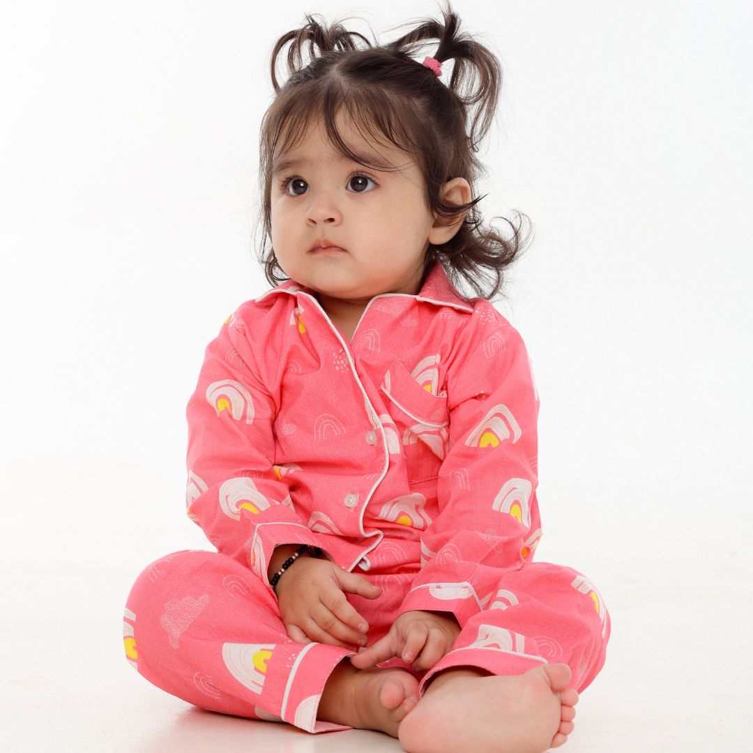 Pink Rainbows Full Sleeves Night Suit