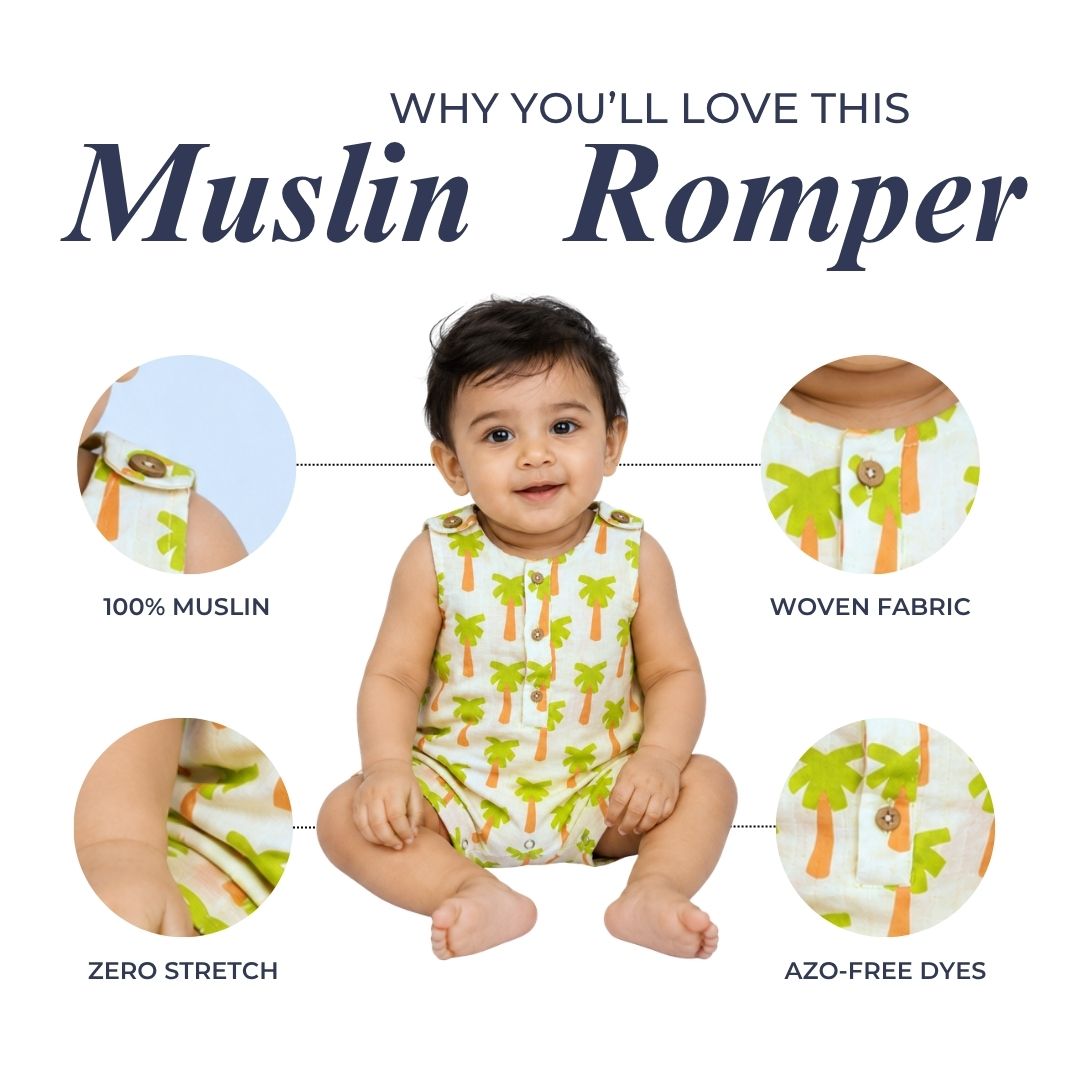 Palm Trees Muslin Double Layer Romper