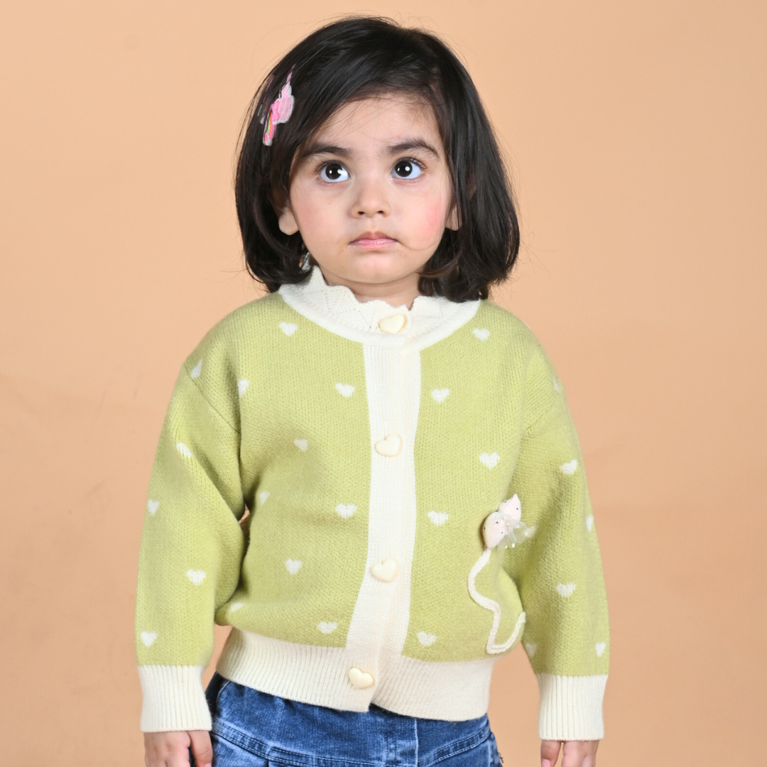 Polka Dot Hearts Full Sleeves Winter Sweater -  Green