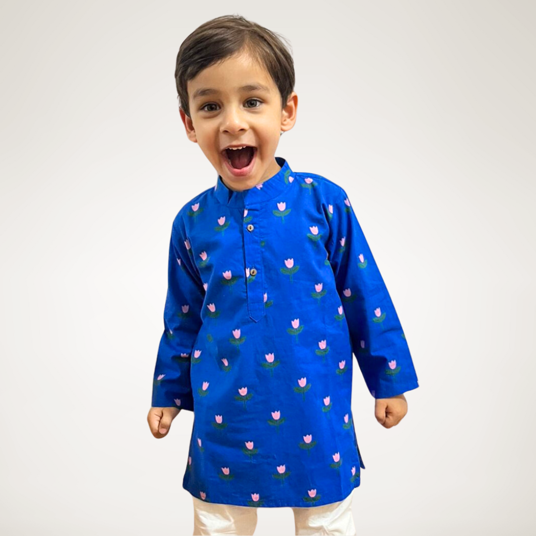 Pretty Flower Kurta Set (Royal Blue)