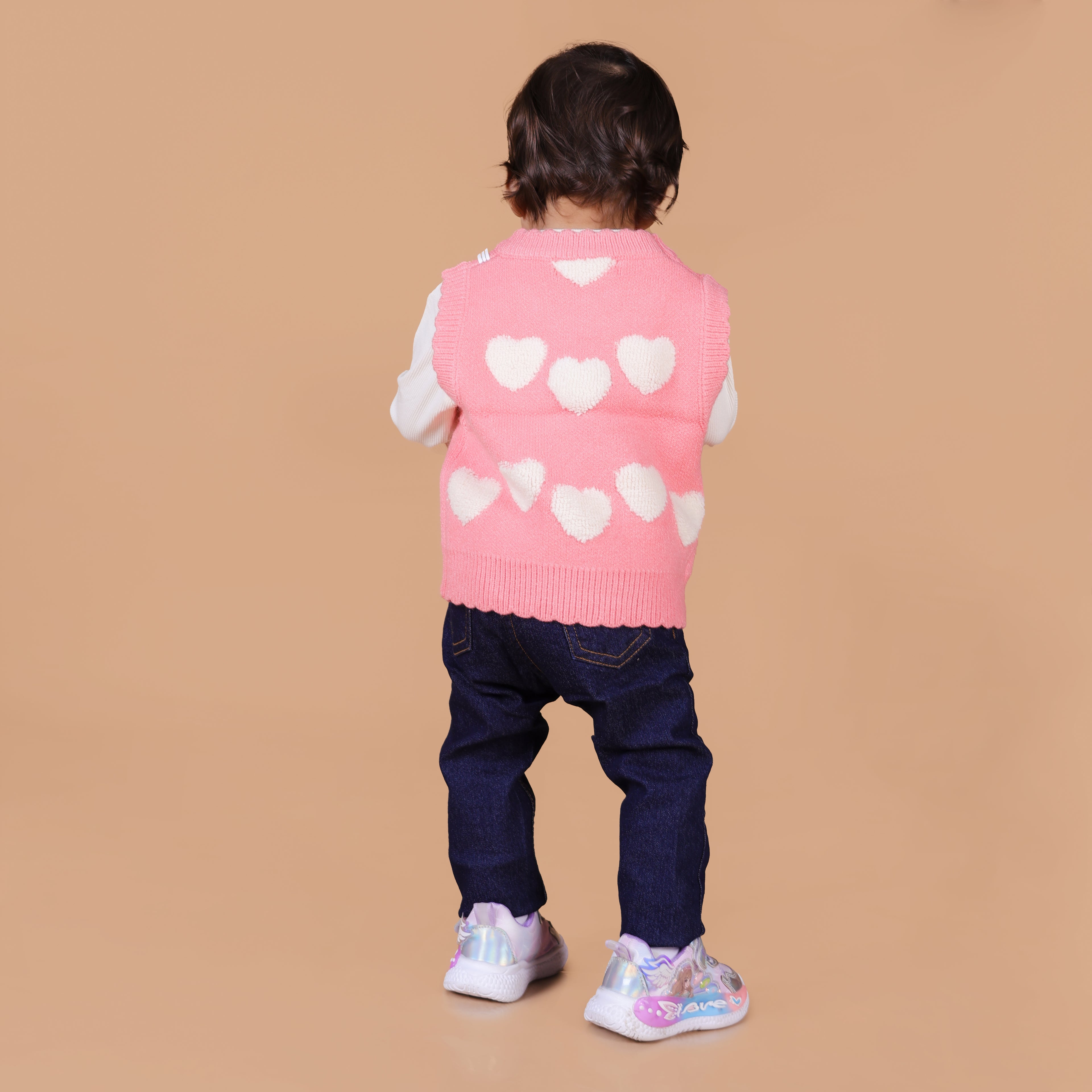 Hearts Sleeveless Winter Vest Sweater - Pink