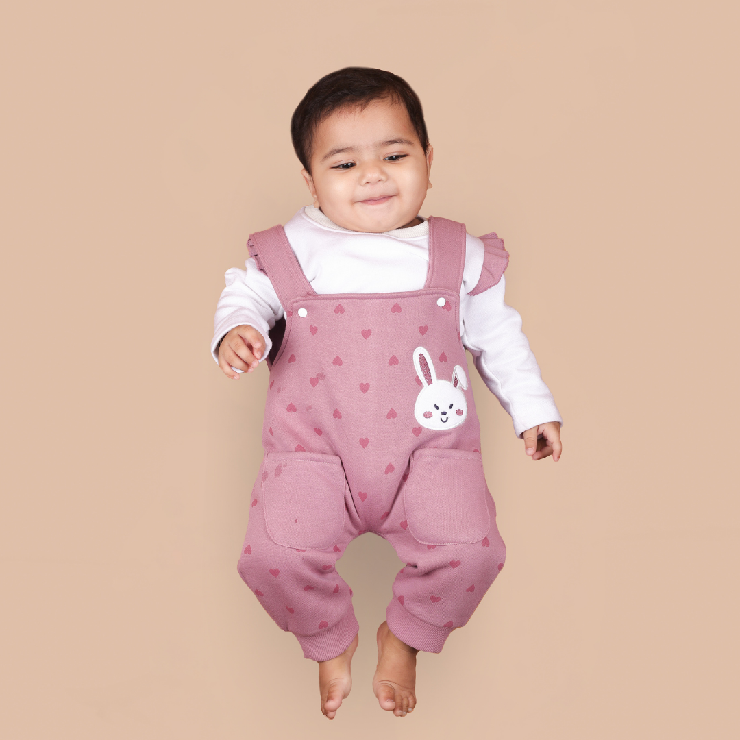 Burgundy Rabbit 2-Pc Romper Style Dungaree Set