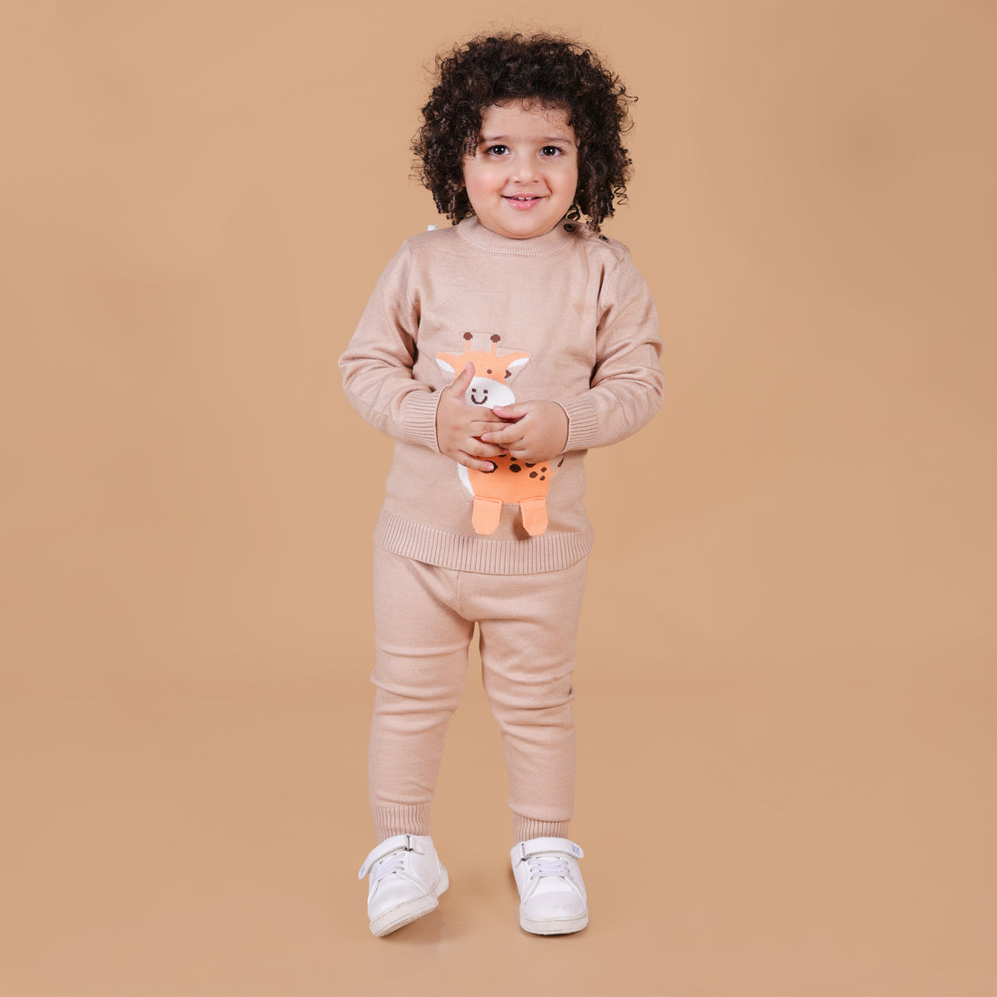 Cute Giraffe Knitted Co-Ord Set - Brown