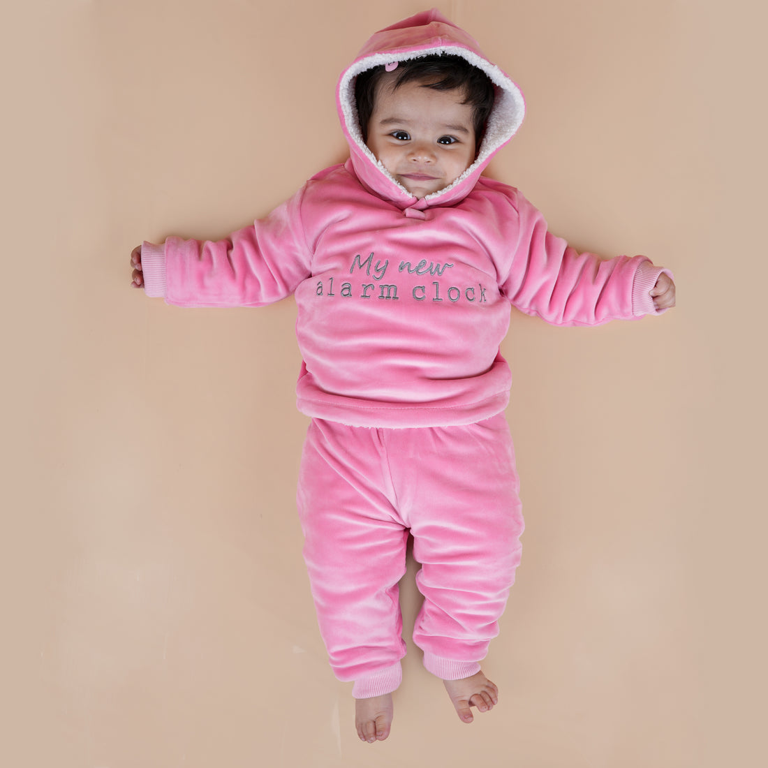 Alarm Clock Velvet Winter Co-Ord Set with Sherpa - Pink