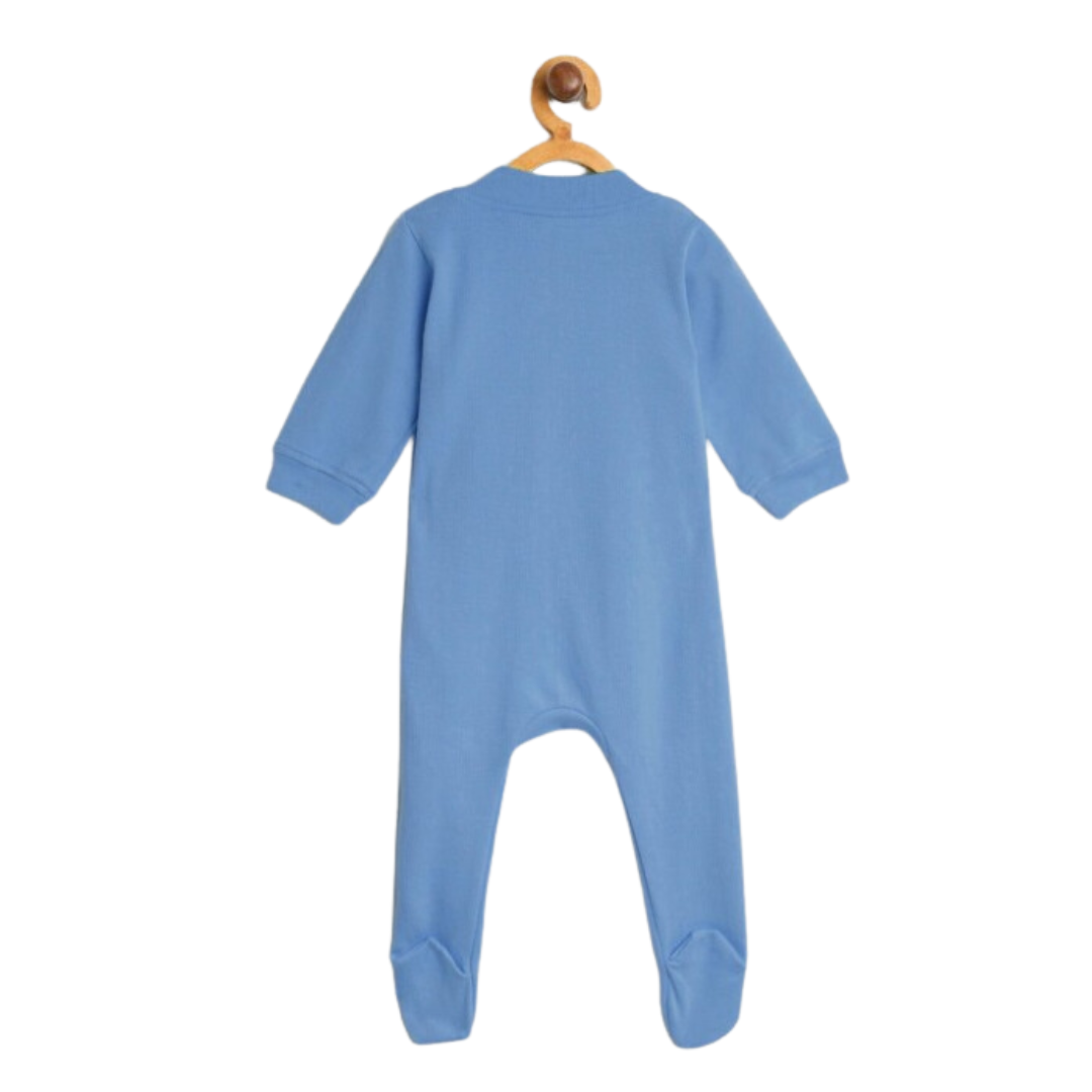 Kids Blue Solid Cotton Sleep Suit