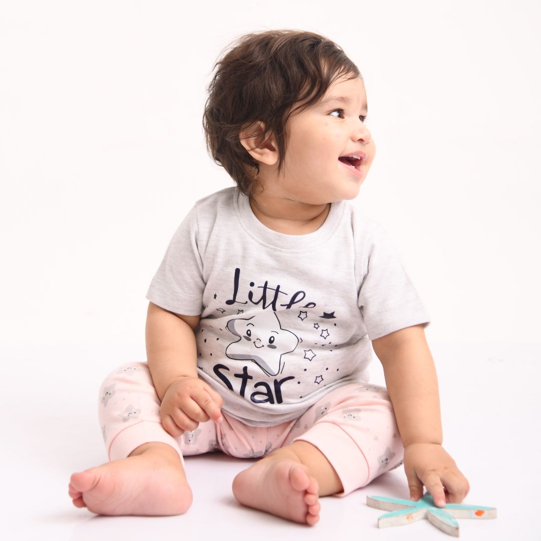 Little Star Cotton Pyjama Set featuring a cute star print on soft, comfortable fabric.