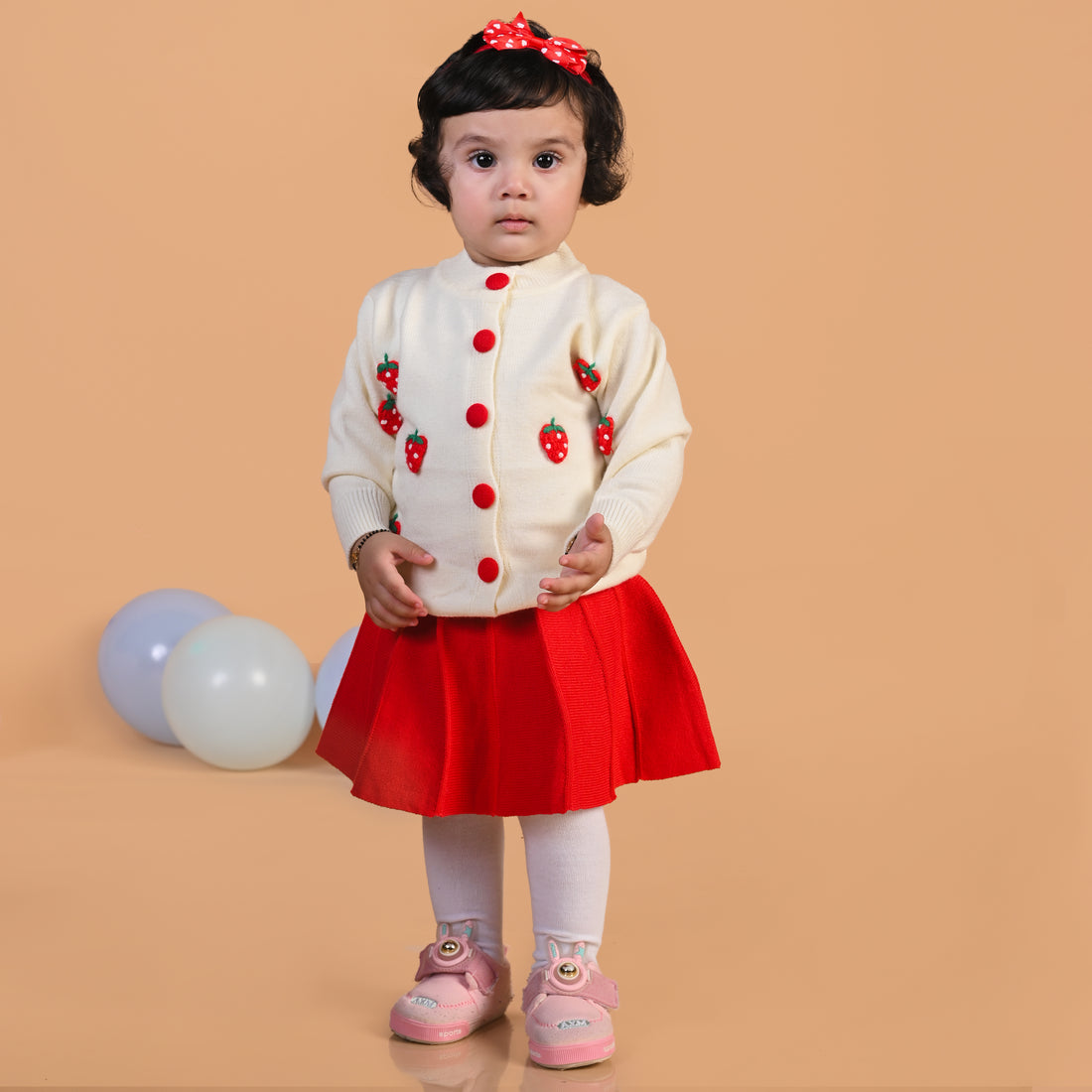 Embroidered Strawberry Knitted Skirt Set