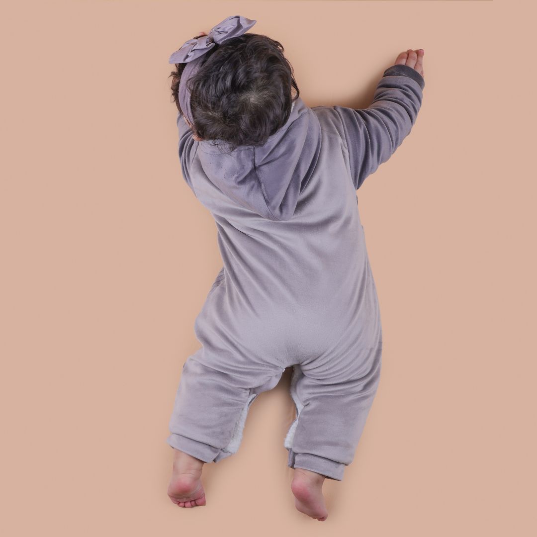 Winnie Velvet Romper With Sherpa - Grey