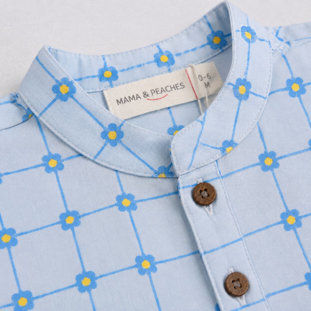 Soft Blue Flower Lattice Kurta Set