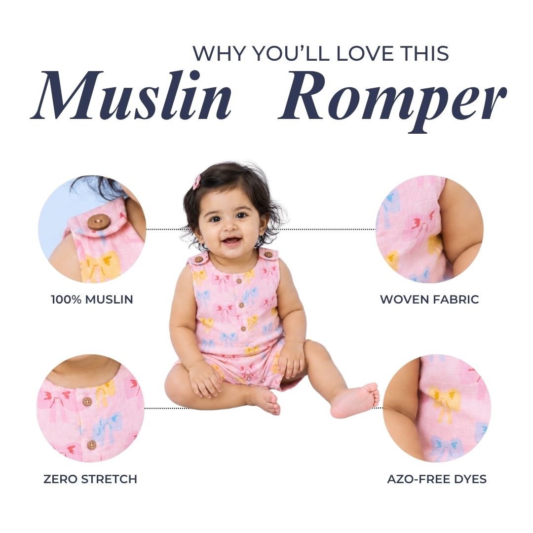 Cute Bows Muslin Double Layer Romper