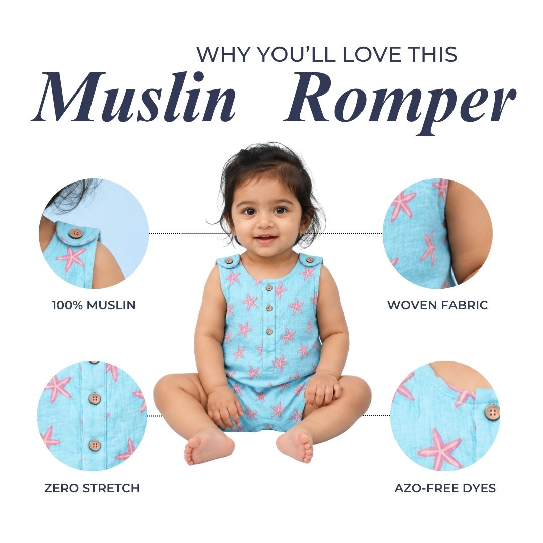 Coral Starfish Muslin Double Layer Romper