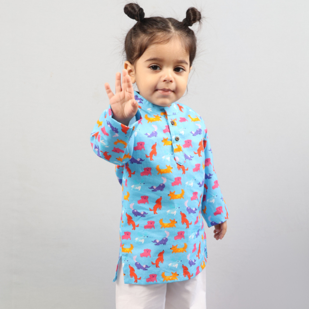 Colourful Puppies Cotton Kurta Set