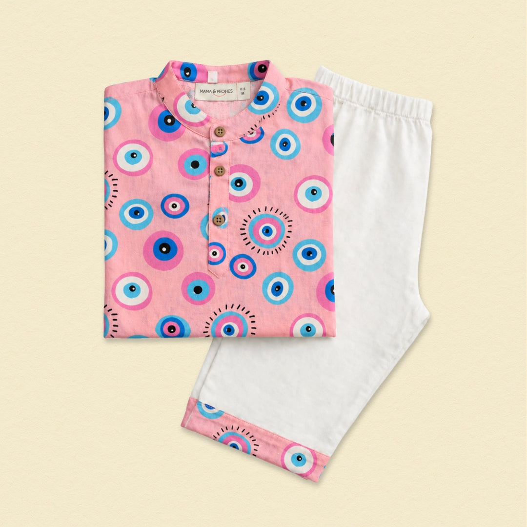 Pink Evil Eye Cotton Kurta Set