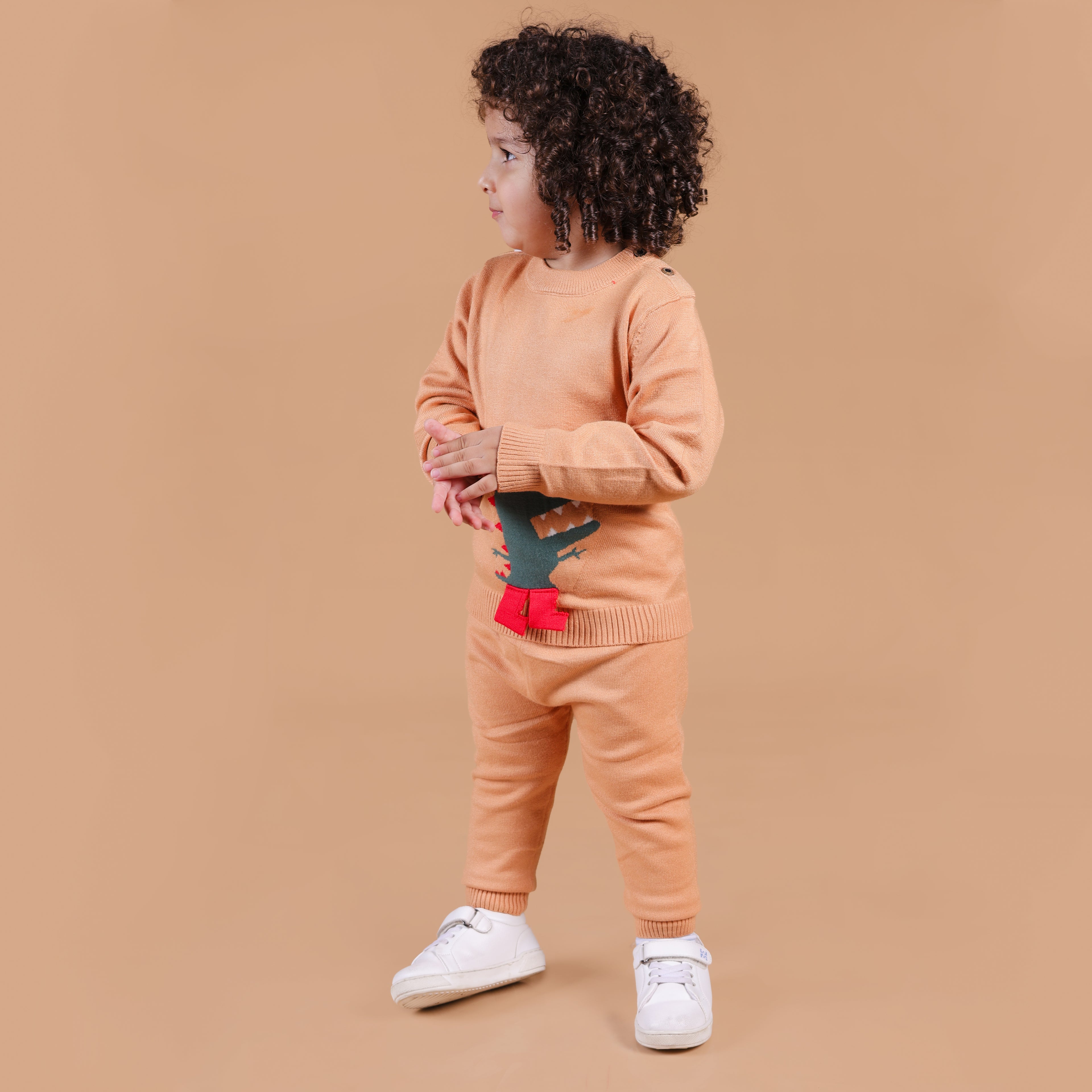 Mighty Dino Knitted Winter Co-Ord Set - Brown