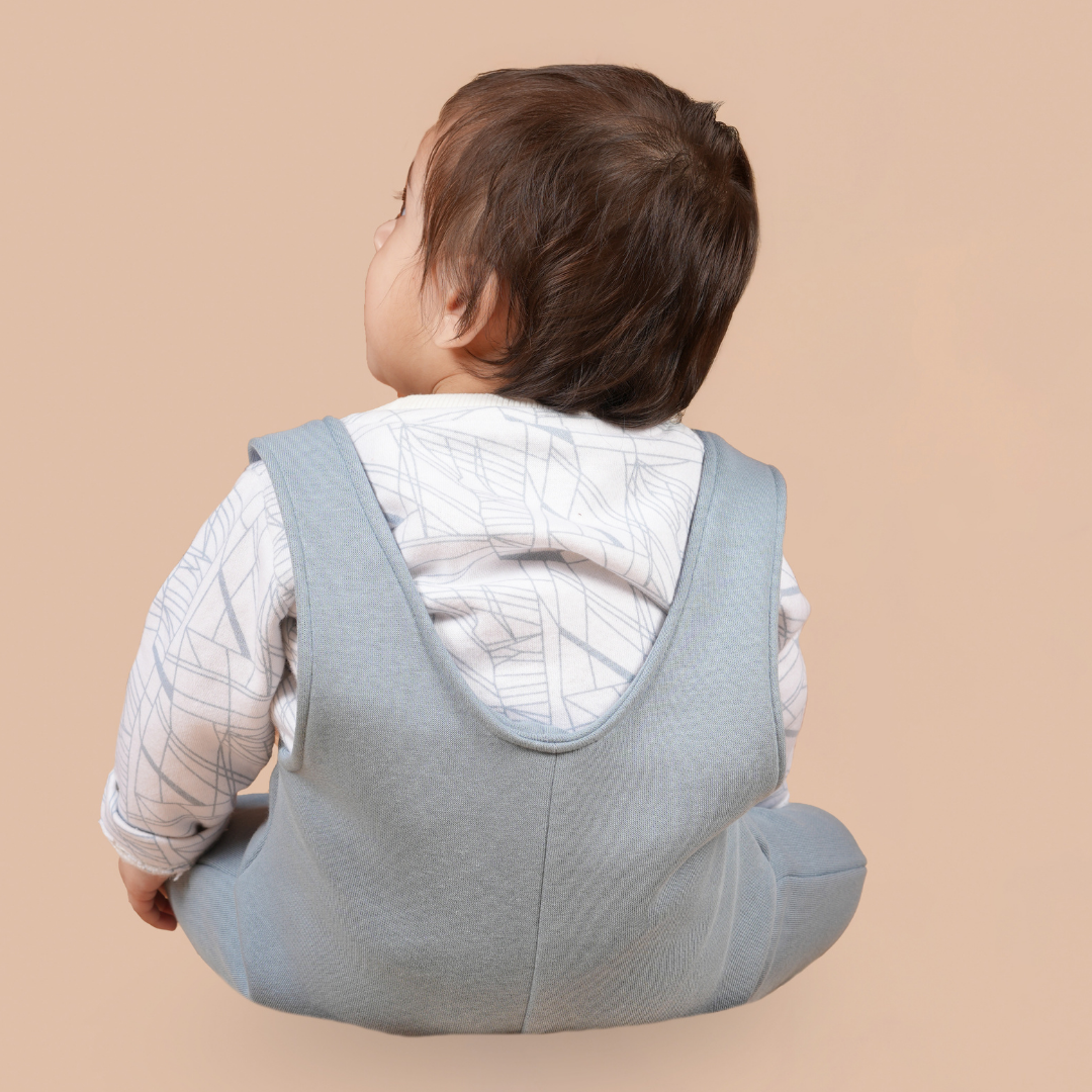 Blue Teddy 2-Pc Romper Style Dungaree Set