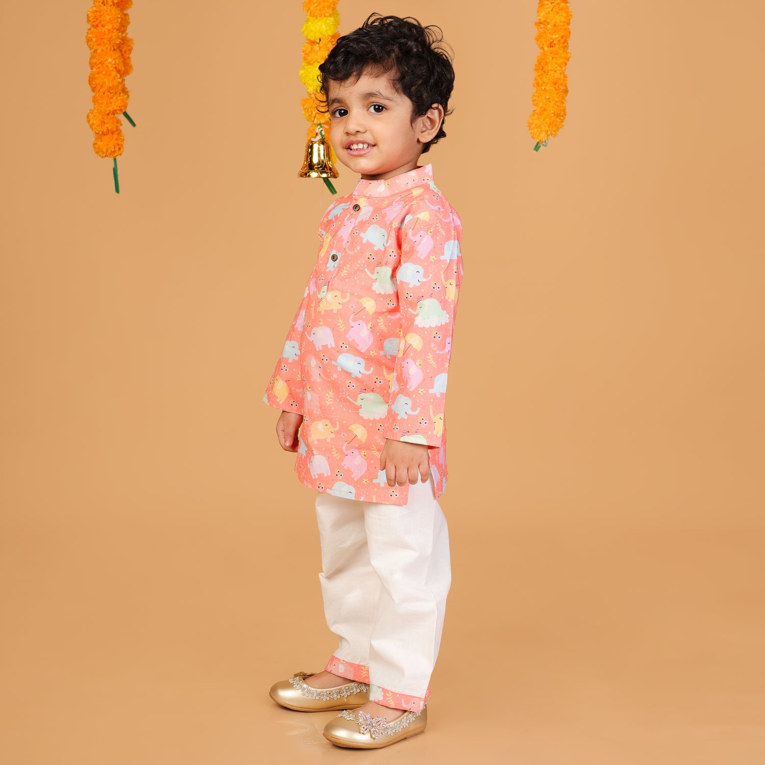 Dancing Elephants Cotton Kurta Set