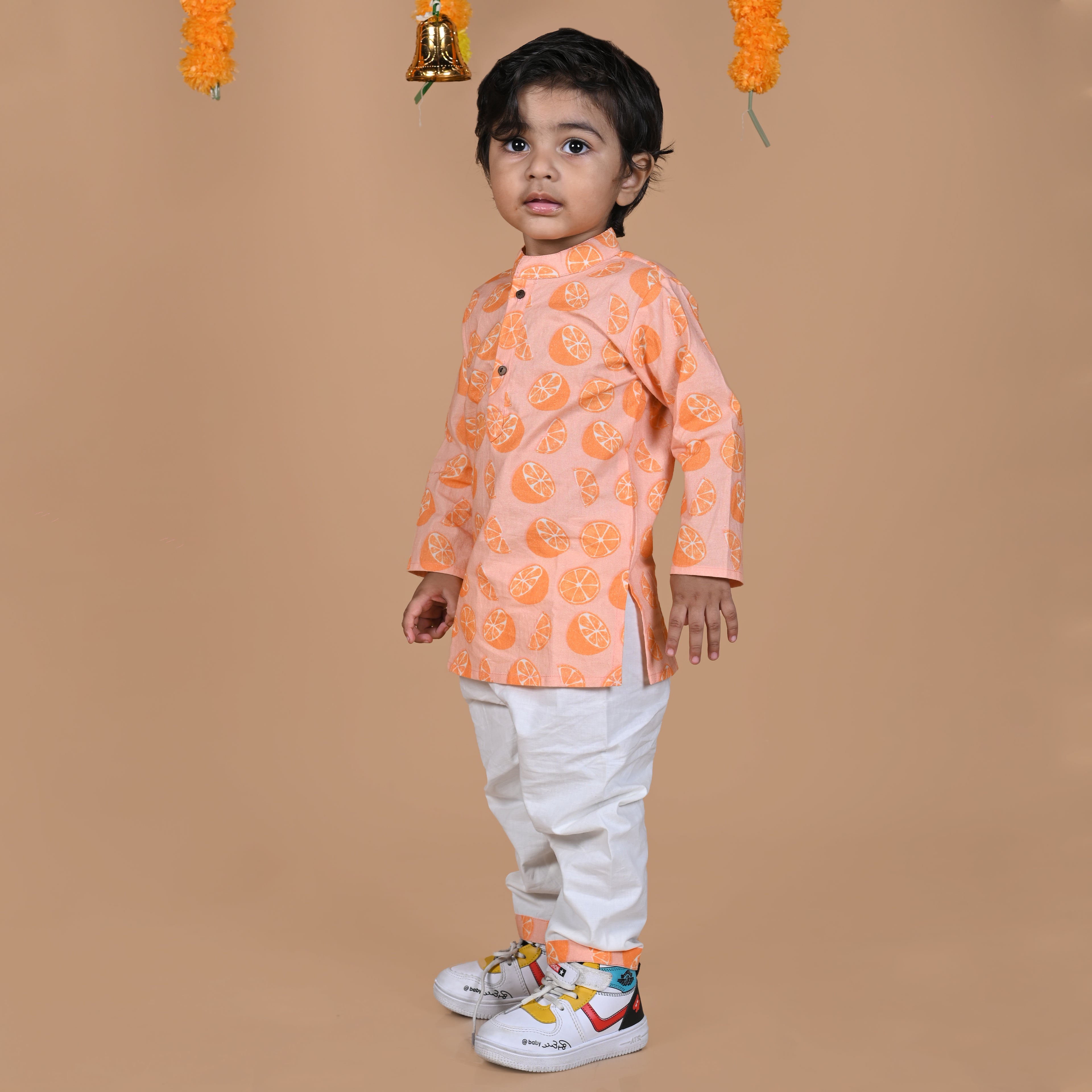 100% Cotton Kurta Set, Orange