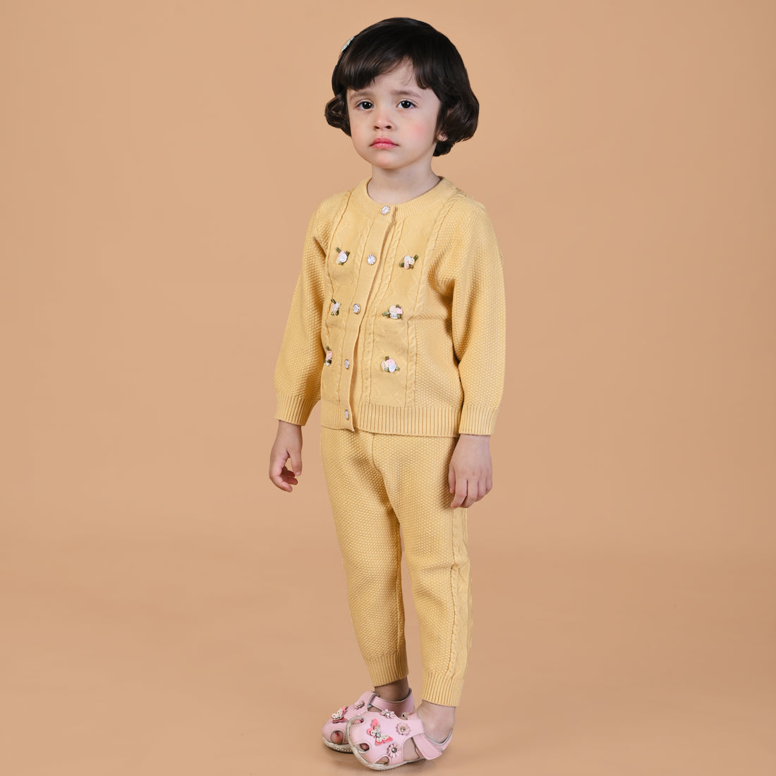 Flower Cable Knit Co-Ord Set - Yellow