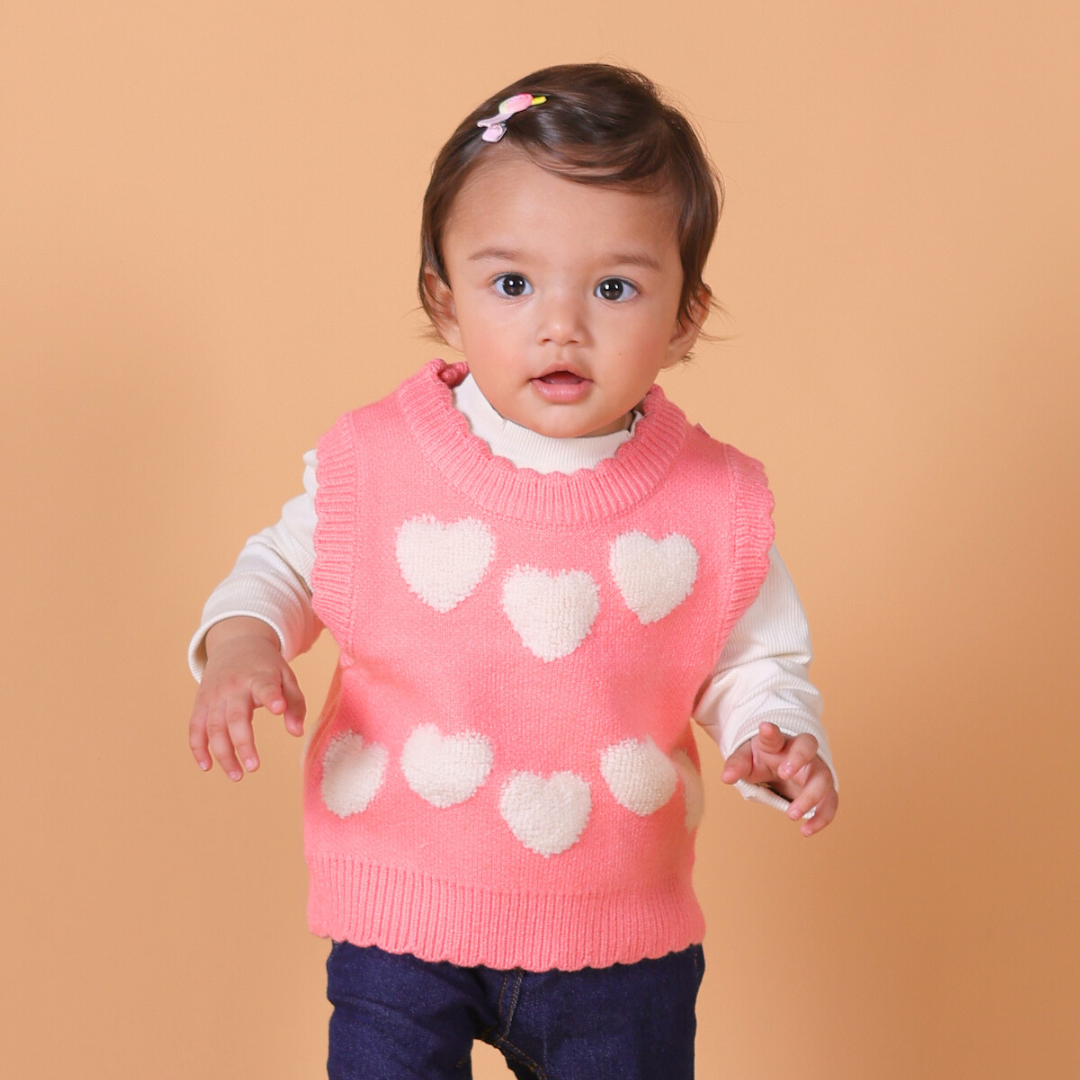 Hearts Sleeveless Winter Vest Sweater - Pink