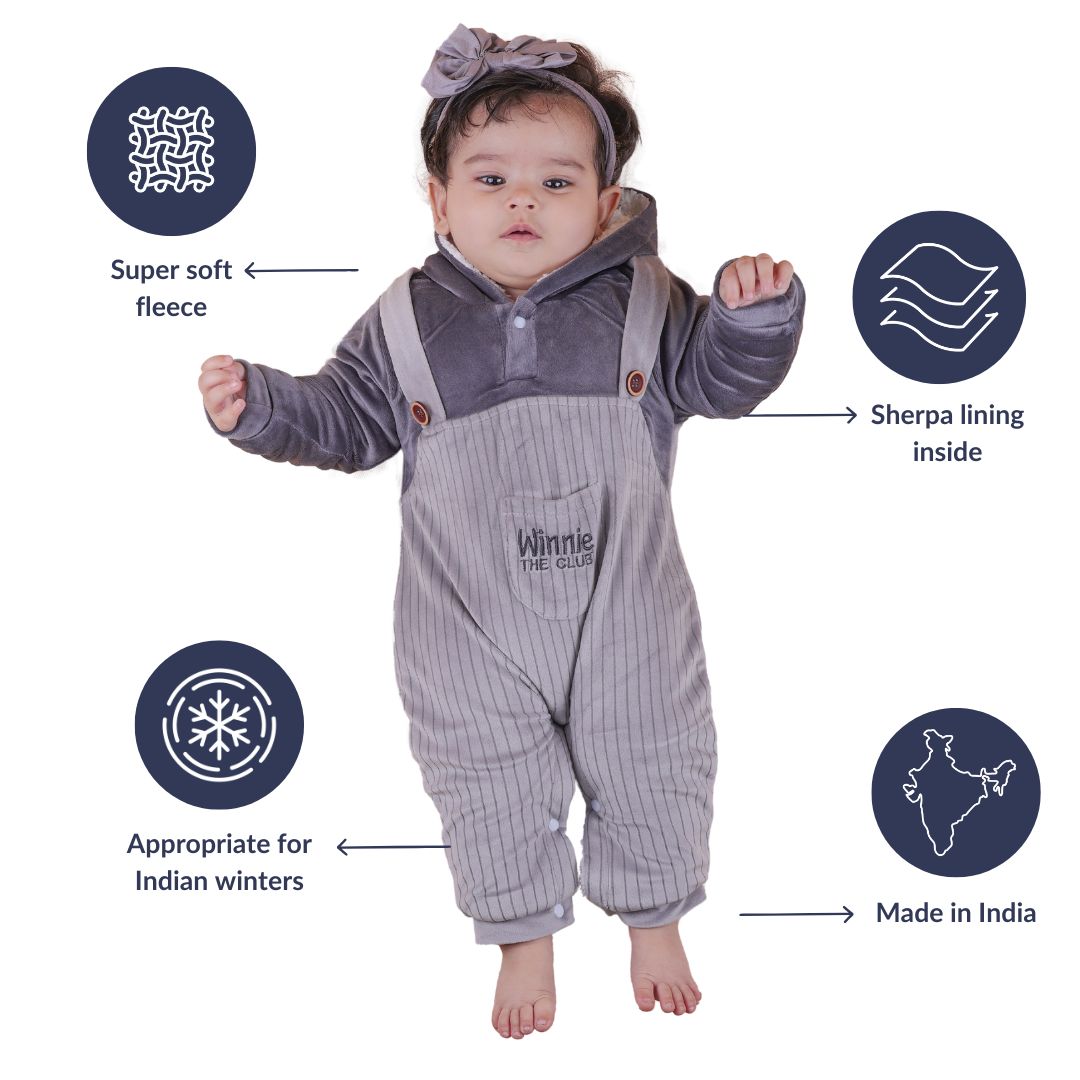 Winnie Velvet Romper With Sherpa - Grey