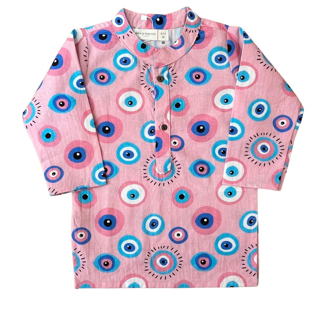 Pink Evil Eye Cotton Kurta Set