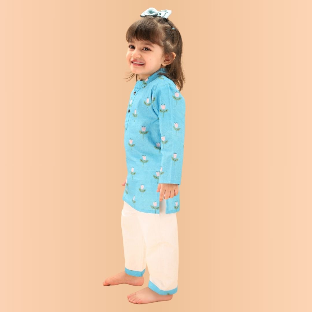 Pretty Flower Cotton Kurta Set