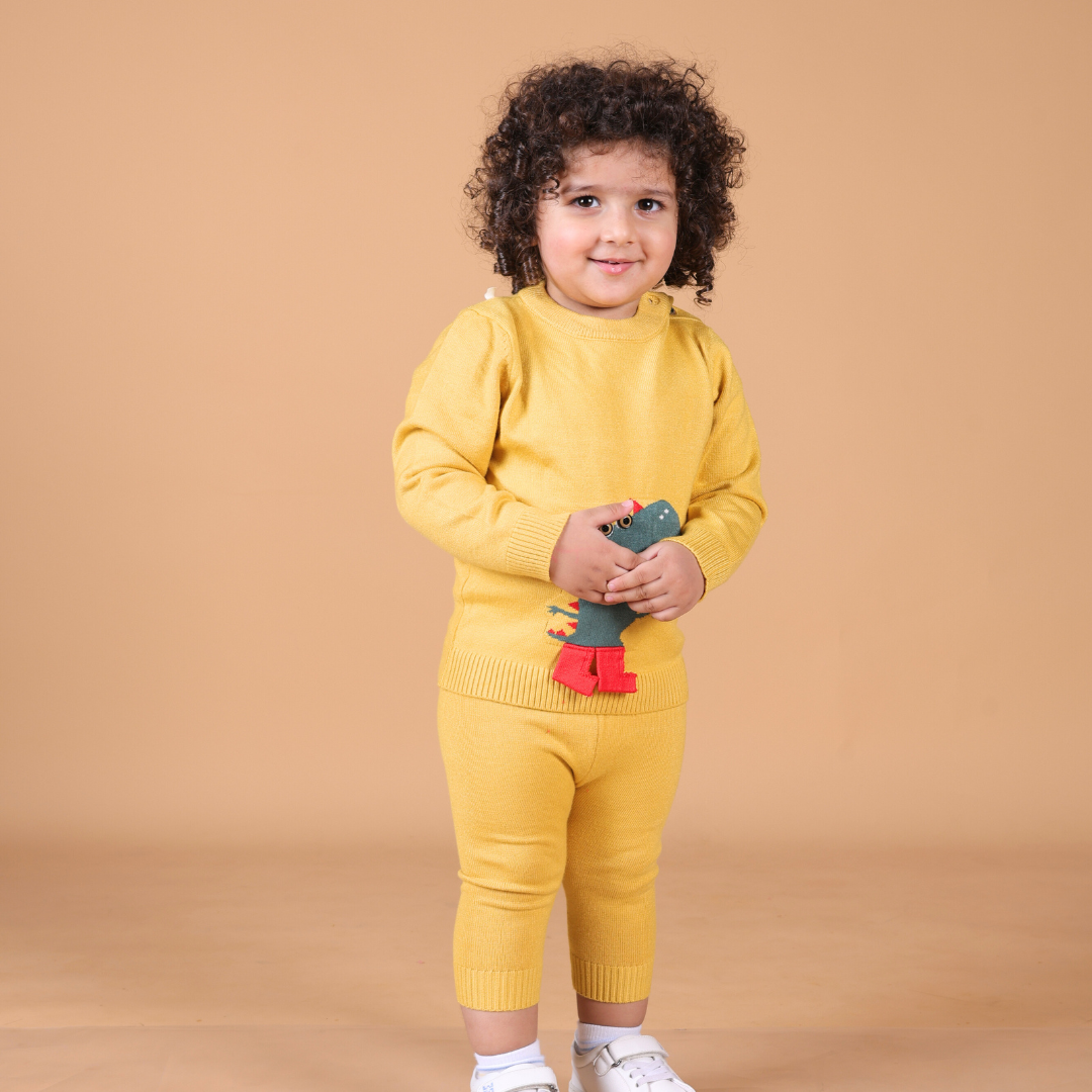 Mighty Dino Knitted Co-Ord Set - Yellow