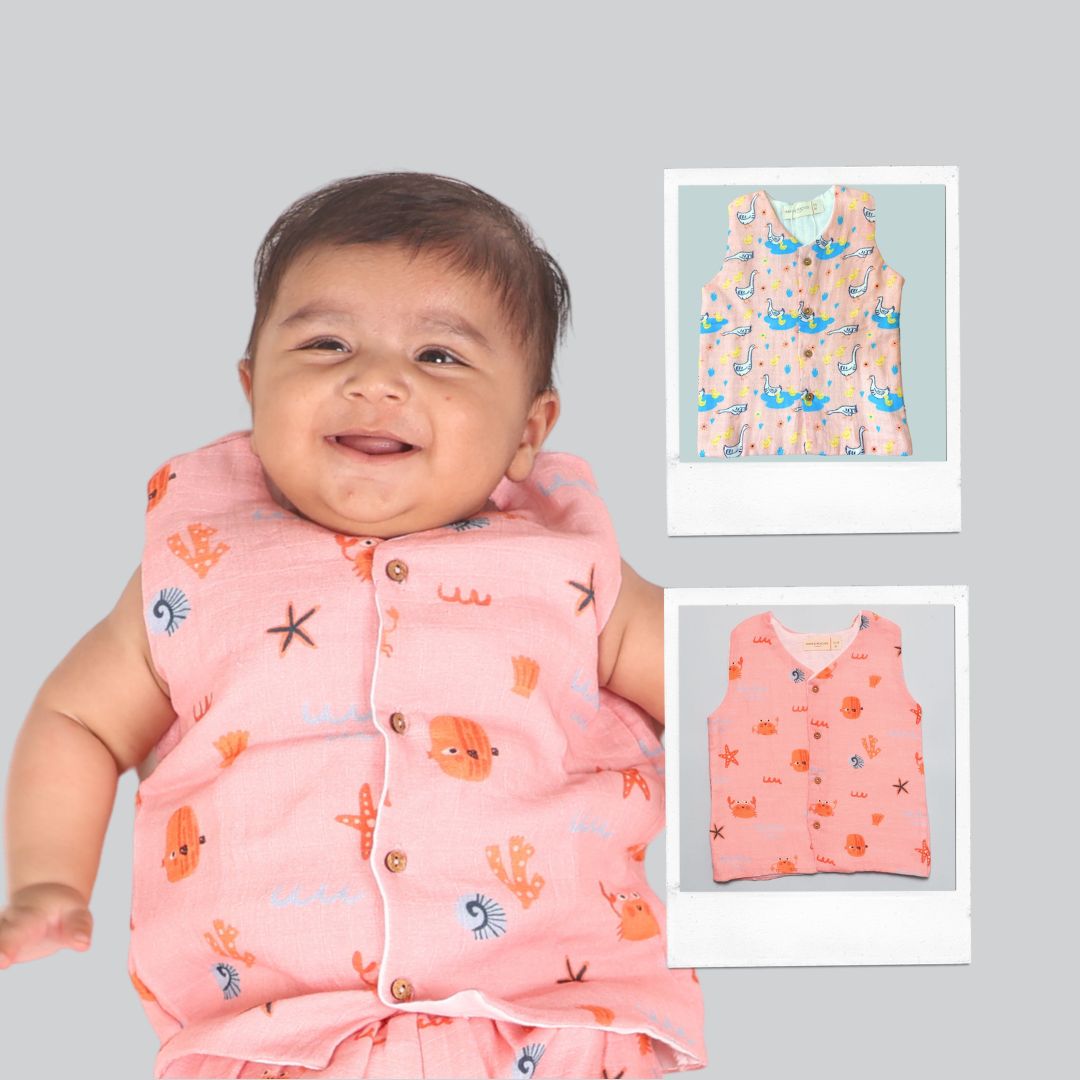 Muslin Vest 2pc Combo - Crabs & Ducks