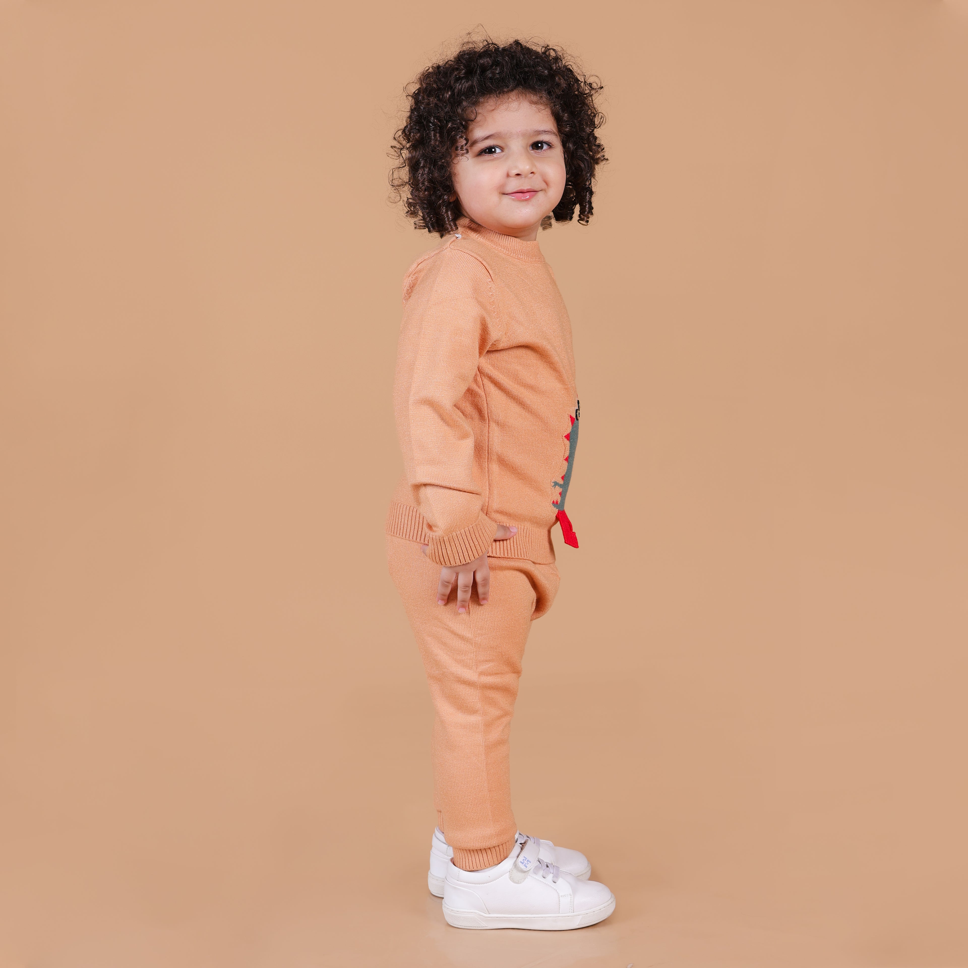 Mighty Dino Knitted Winter Co-Ord Set - Brown