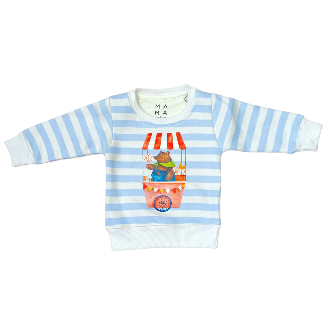 Blue Striped Circus Bear Sweatshirt