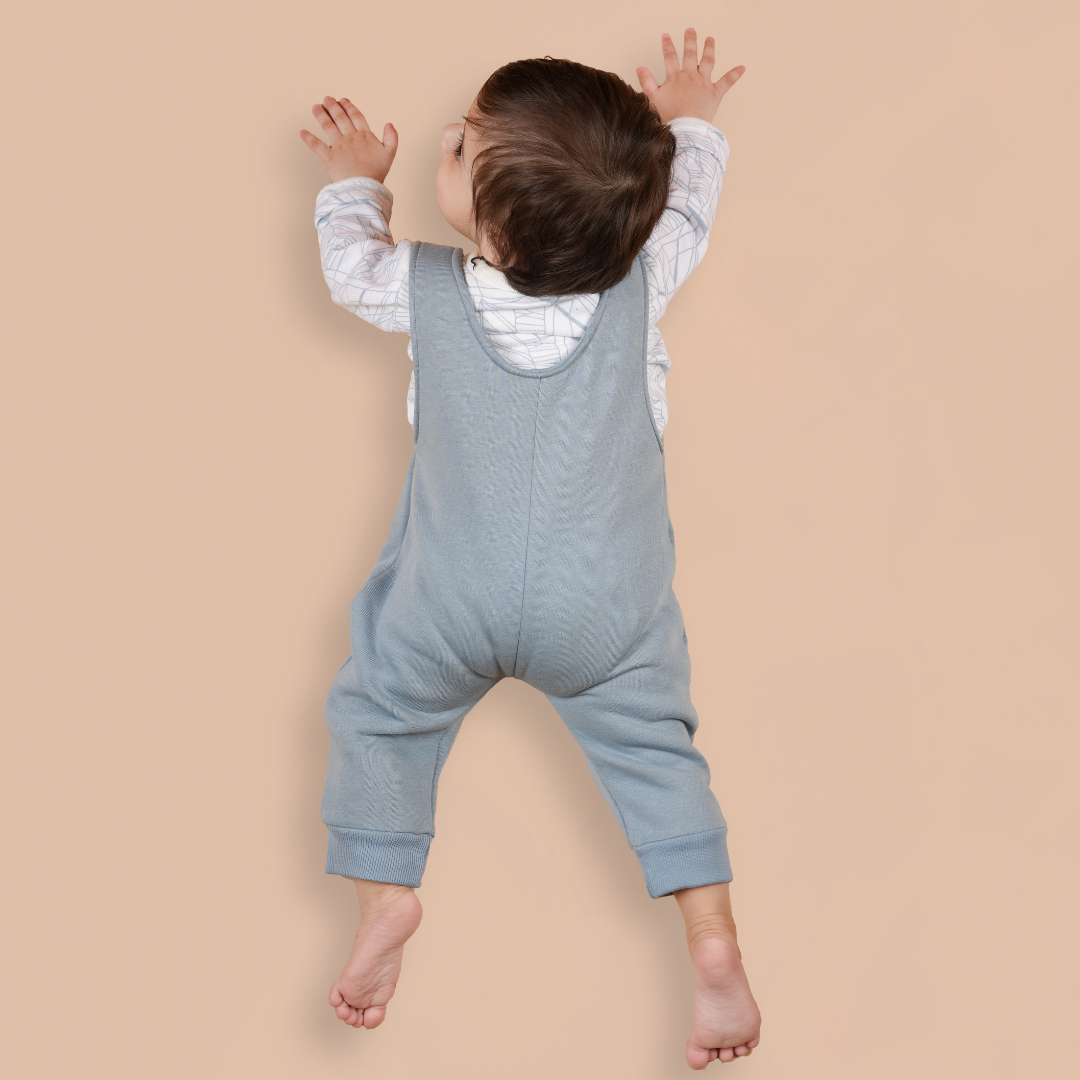 Blue Teddy 2-Pc Romper Style Dungaree Set