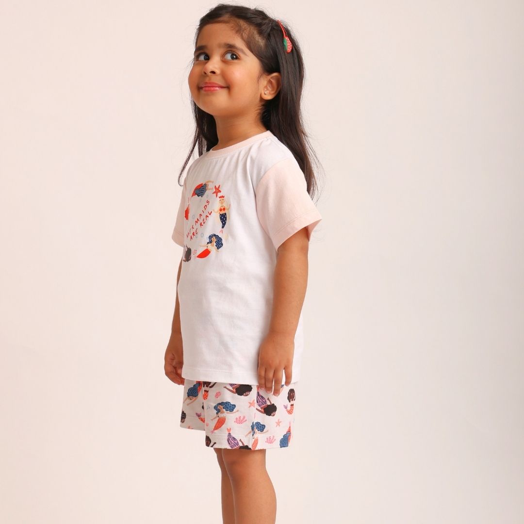 Mermaids Are Real Cotton T-Shirt &amp; Shorts Set
