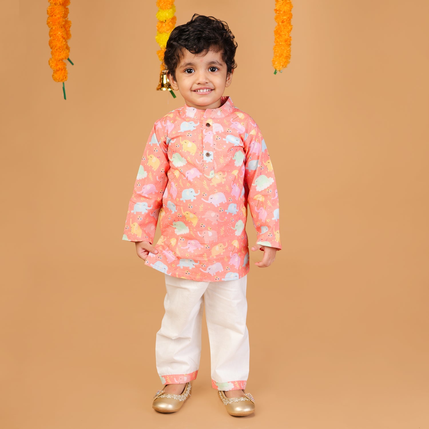 Dancing Elephants Cotton Kurta Set