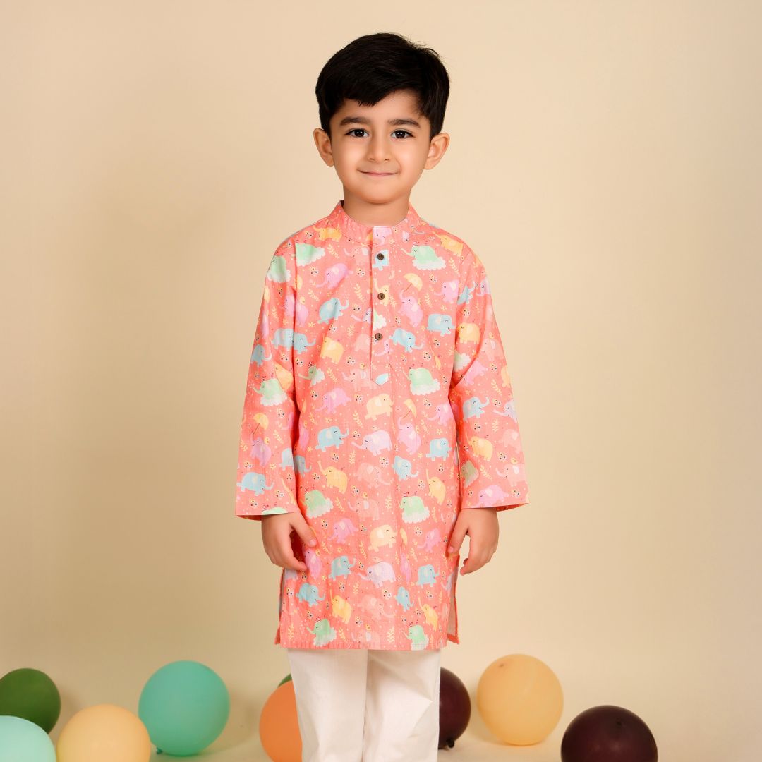 Dancing Elephants Cotton Kurta Set