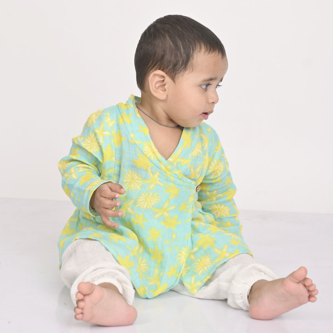 Summer Daisies Muslin Angrakha Set
