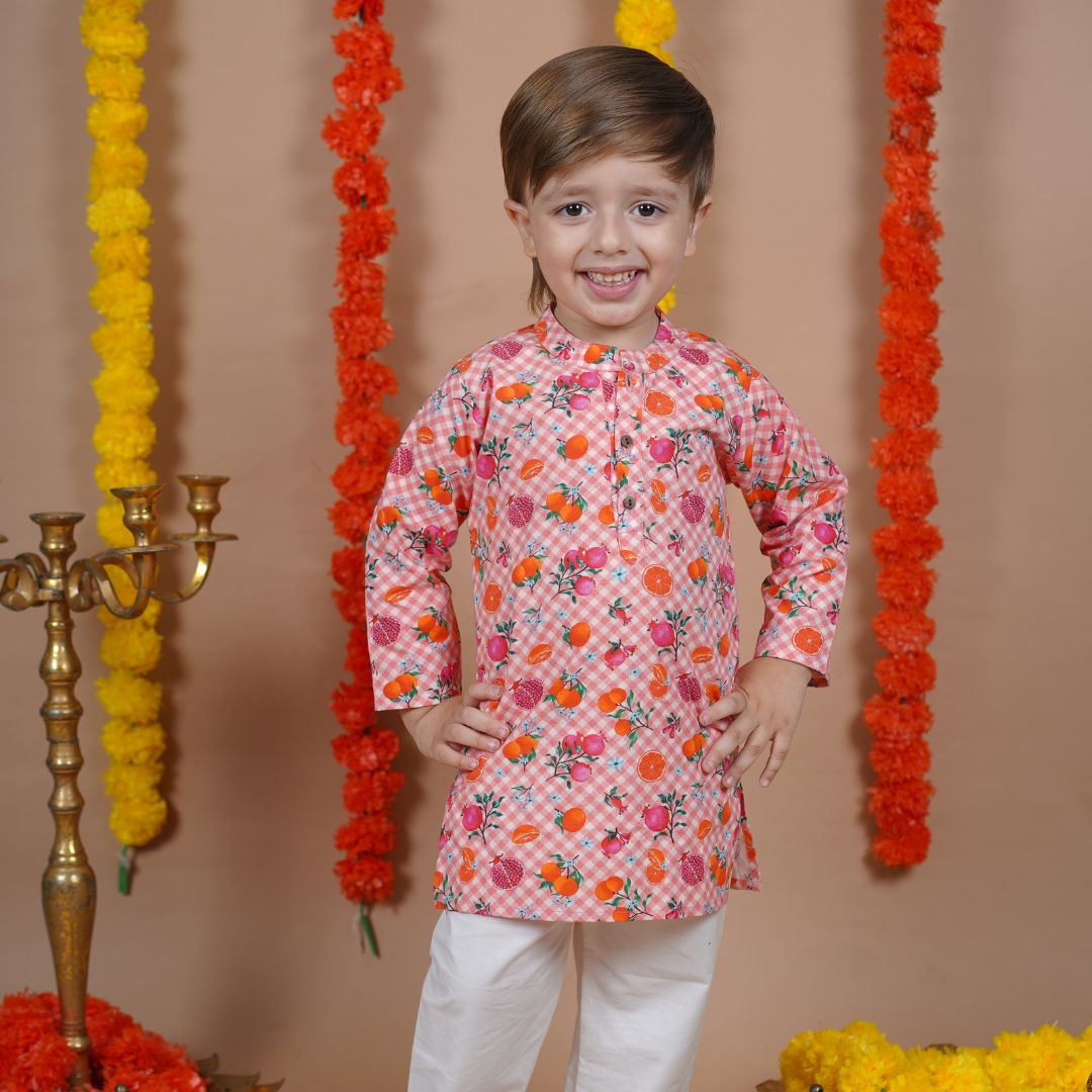 Fruity Gingham Kurta Set