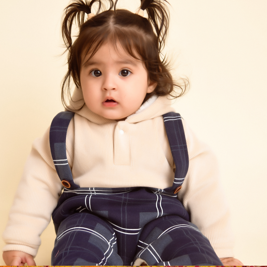 Blue Checks Corduroy Velvet Romper with Sherpa