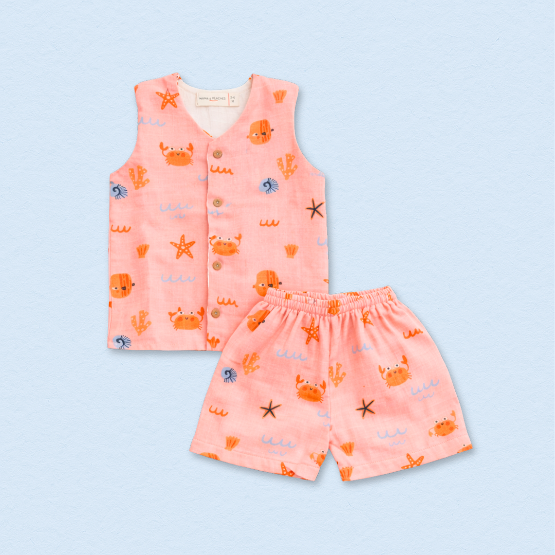 Crabs Muslin Jhabla Top with Shorts