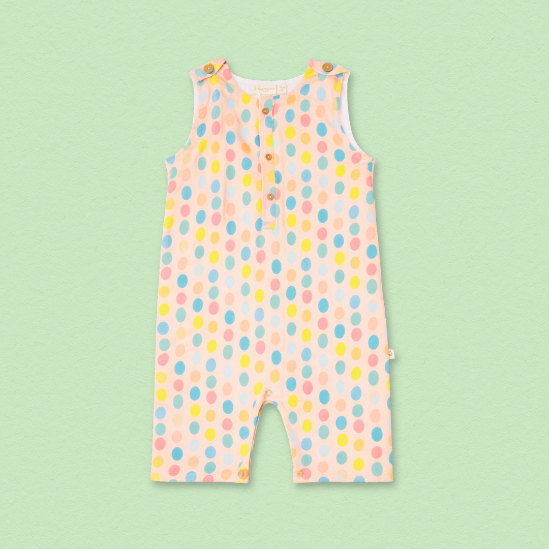 Colorful Polka Muslin Double Layer Romper