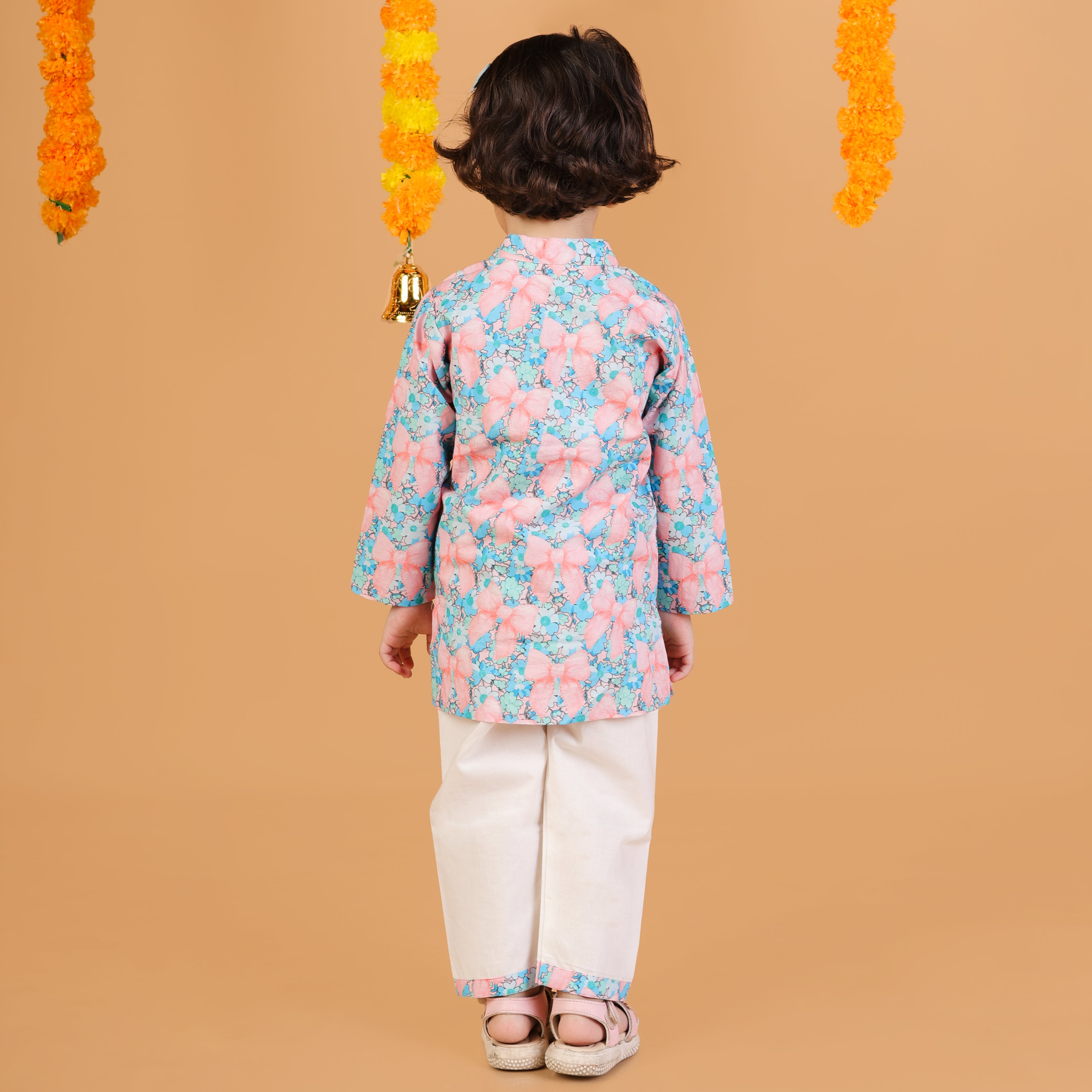 100% Cotton Kurta Set, Floral Bows